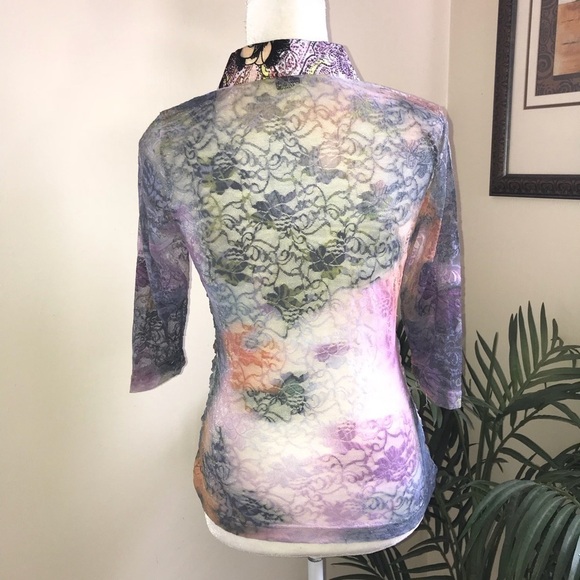 Lisa Lace Mesh Satin Sublimation Shirt Top S - Picture 6 of 7